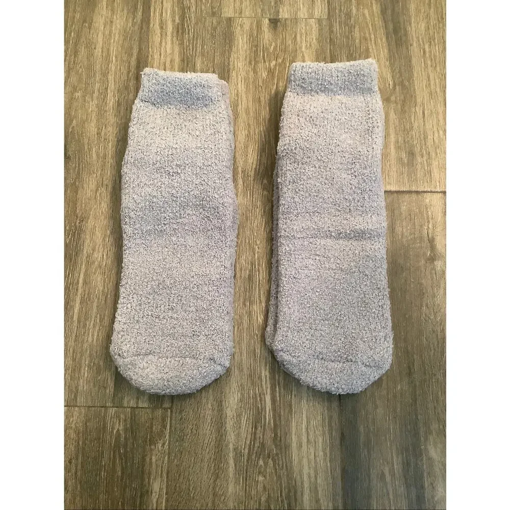 NOVAYARD Medium Grey 2 Pair Non Slip Fuzzy Socks Slipper Grip Crew Socks E29-3